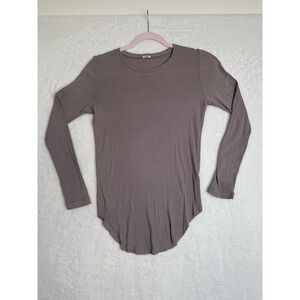 Monroe Womens XS Relaxed Top  Ribbed Gray Long Sleeve Rough Hem